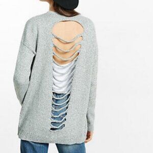 Express Slashed Back Knit Cardigan - Gray